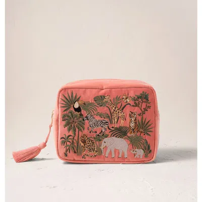 Elizabeth Scarlett World Wildlife Velvet Wash Bag In Pink