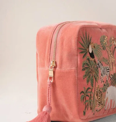Elizabeth Scarlett World Wildlife Velvet Wash Bag In Pink