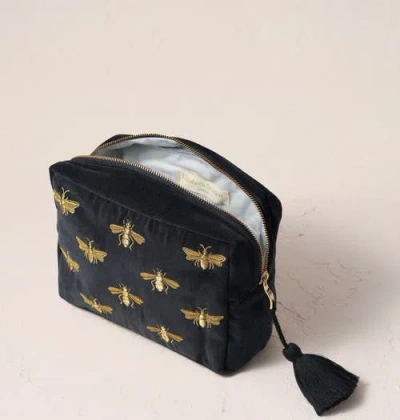 Elizabeth Scarlett Honey Bee Velvet Wash Bag In Black