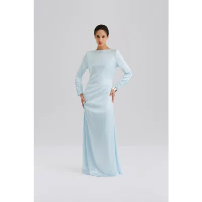 Malina Luisa Ruched Long Sleeve Maxi Dress In Blue