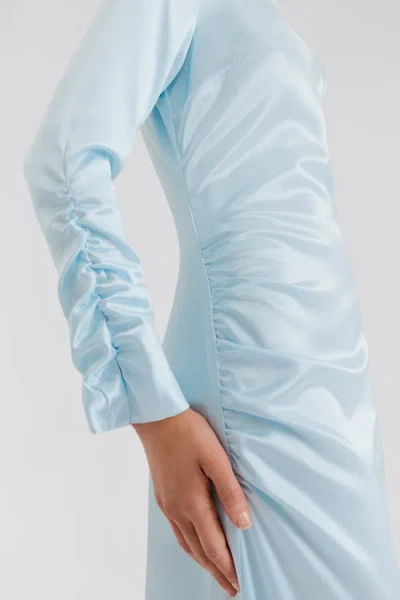 Malina Luisa Ruched Long Sleeve Maxi Dress In Blue