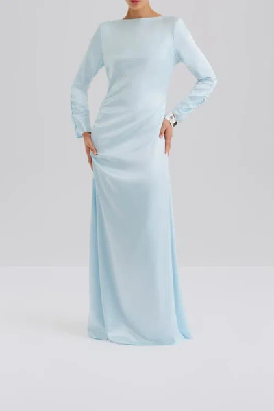 Malina Luisa Ruched Long Sleeve Maxi Dress In Blue