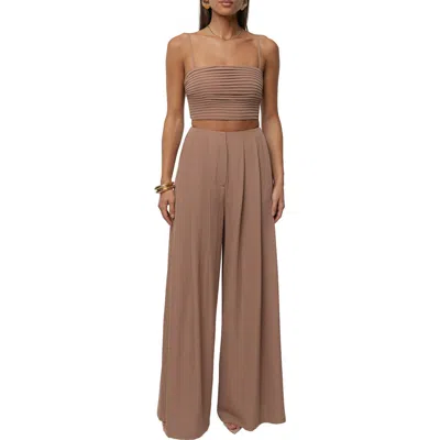 Jluxlabel Serenade Crop Top & Wide Leg Pants In Brown