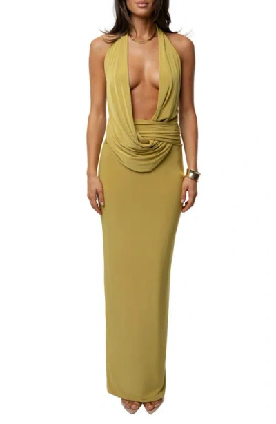 Jluxlabel Dawn Drape Halter Maxi Dress In Green