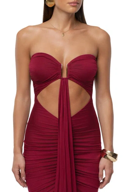 Jluxlabel Drape Cutout Strapless Body-con Maxi Cocktail Dress In Red