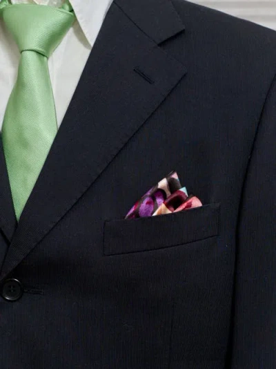 Lost Pattern Nyc "lost Cherries" Silk Pocket Square In Green