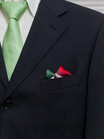 Lost Pattern Nyc "lost Cherries" Silk Pocket Square In Green