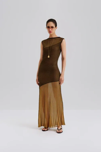 Malina Patricia Short Sleeve Knitted Maxi Dress In Brown
