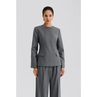 Malina Athina Tailored Long Sleeve Blouse In Gray