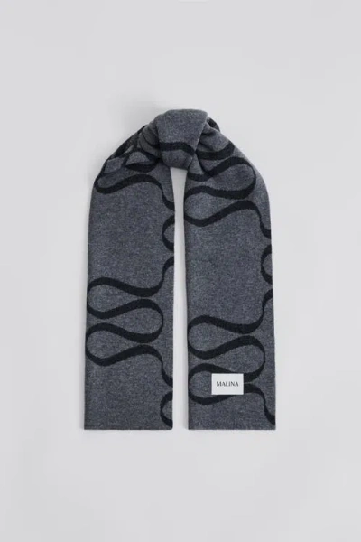 Malina Monogram Wool Blend Scarf In Gray