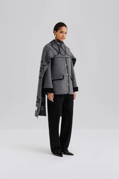 Malina Monogram Wool Blend Scarf In Gray