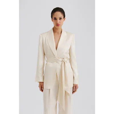 Malina Liv Satin Wrap Blazer In White