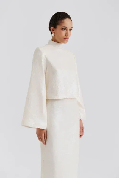 Malina Line Longsleeve Sequin Top In White