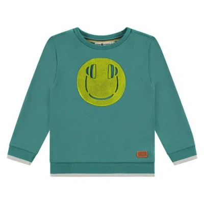 Stains And Stories By Babyface 'headphones Smile' Terry Crewneck Sweatshirt In Green