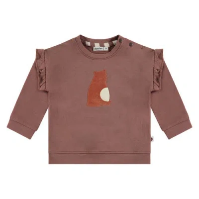 Babyface Ruffle Sleeve Bear Sweatshirt In Brown