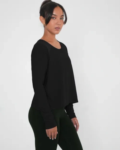 Rebody Active Sera Mid Length Boxy Nylon Long Sleeve Top In Black