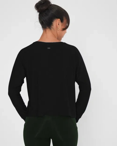 Rebody Active Sera Mid Length Boxy Nylon Long Sleeve Top In Black