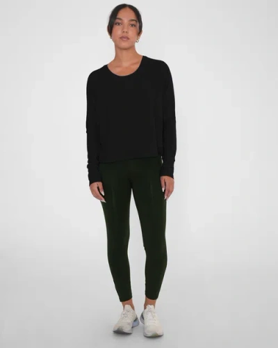 Rebody Active Sera Mid Length Boxy Nylon Long Sleeve Top In Black