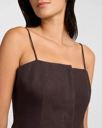 Onia Air Linen Straight Neck Top In Brown