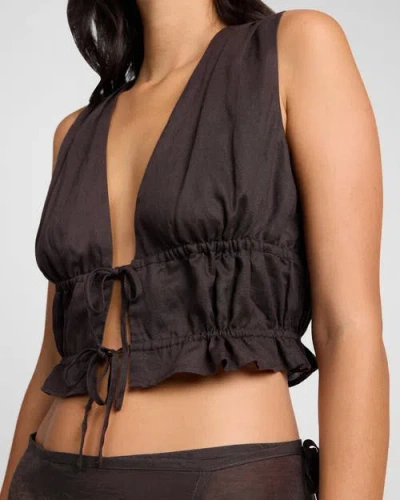 Onia Air Linen Tie Front Top In Brown