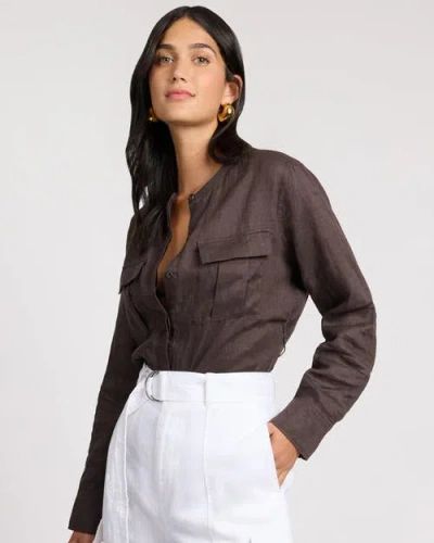 Onia Linen Utility Shirt In Brown