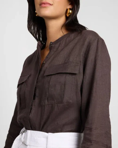 Onia Linen Utility Shirt In Brown