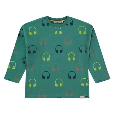 Stains And Stories By Babyface Allover Headphones Crewneck Long Sleeve T-shirt In Green