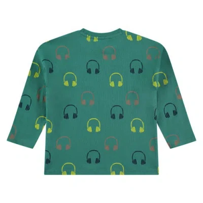 Stains And Stories By Babyface Allover Headphones Crewneck Long Sleeve T-shirt In Green