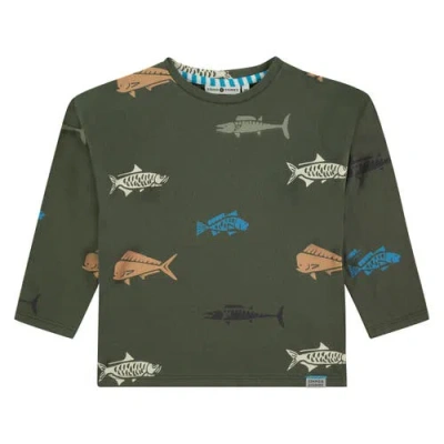 Stains And Stories By Babyface Multicolor Fish Long Sleeve T-shirt In Green