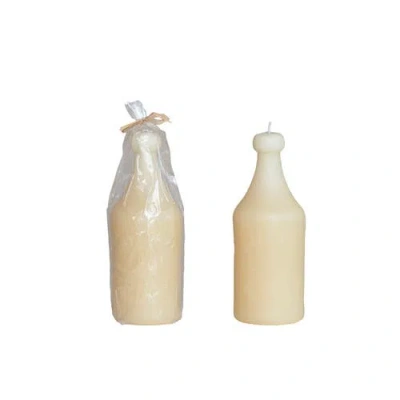 Storied Home Unscented Embossed Bottle Shaped Candle, Cream In White