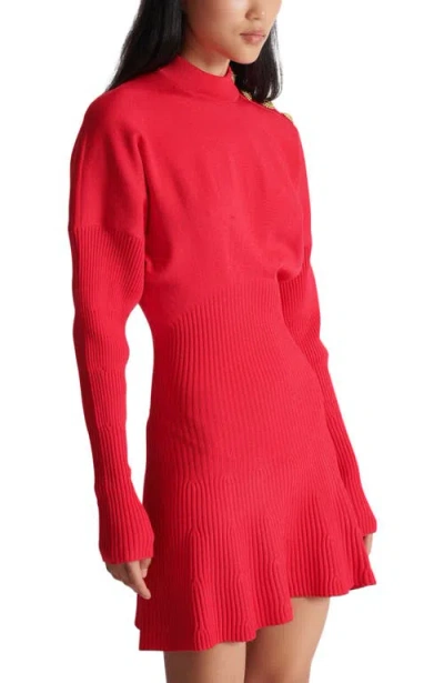 Balmain Button-embellished Knit Dress In Red