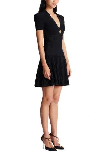 Balmain Button-embellished Ribbed Knit Mini Dress In Black