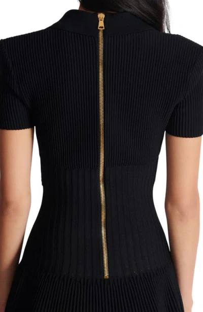 Balmain Button-embellished Ribbed Knit Mini Dress In Black