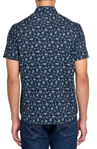 Construct Pine Cone Woven Short Sleeve Basic In Blue
