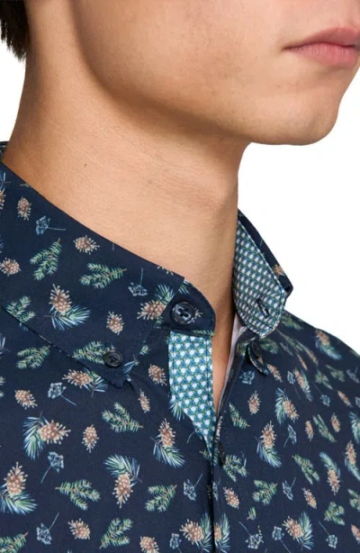 Construct Pine Cone Woven Short Sleeve Basic In Blue