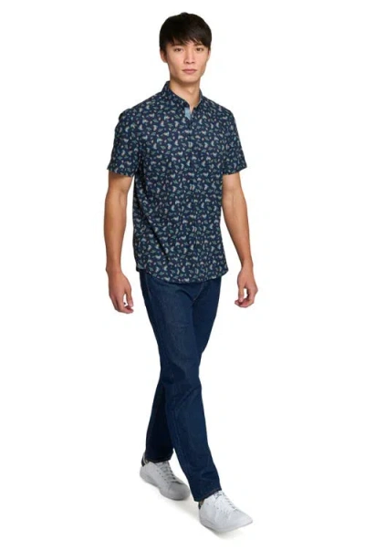 Construct Pine Cone Woven Short Sleeve Basic In Blue