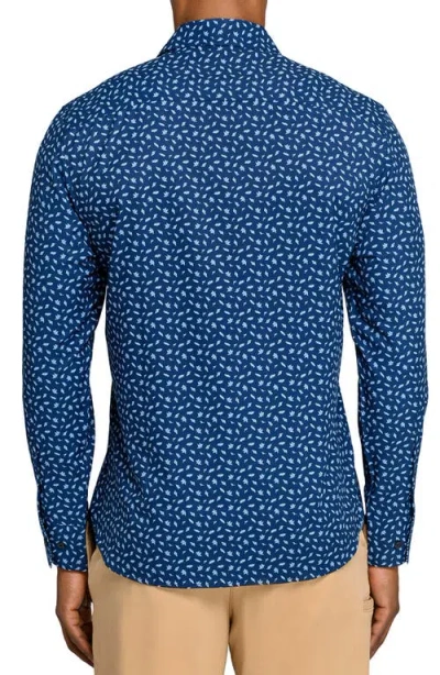 Construct Falling Leaves Woven Long Sleeve Basic In Blue
