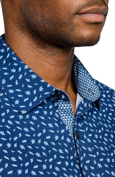 Construct Falling Leaves Woven Long Sleeve Basic In Blue