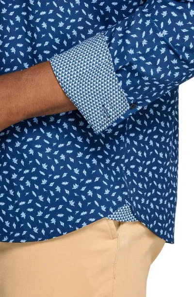 Construct Falling Leaves Woven Long Sleeve Basic In Blue