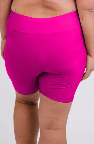 Calypsa Plus Size Mid-thigh Swim Shorts In Pink
