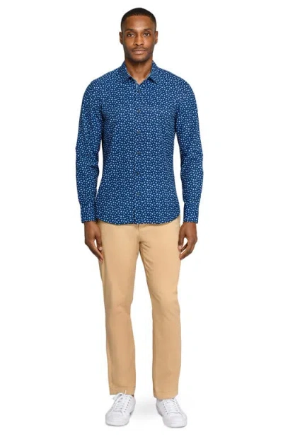 Construct Falling Leaves Woven Long Sleeve Basic In Blue