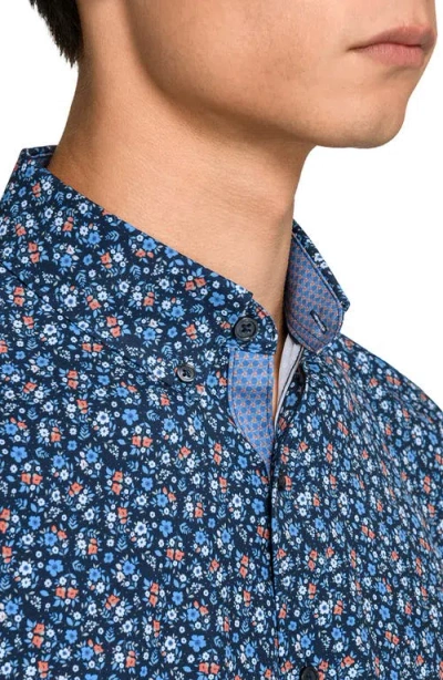 Construct Amber Floral Woven Short Sleeve Basic In Blue