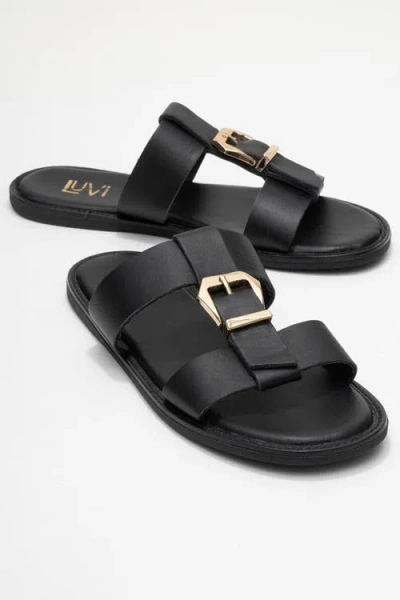 Forever & Always Shoes Sveta Leather Buckled Sandal In Black