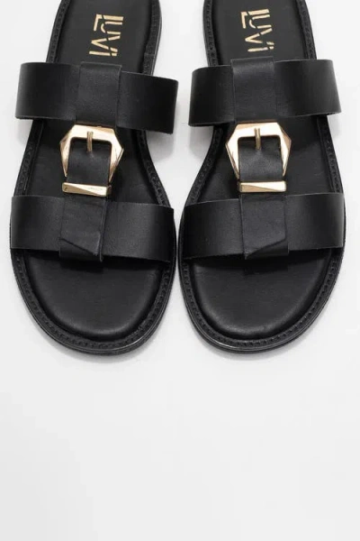 Forever & Always Shoes Sveta Leather Buckled Sandal In Black