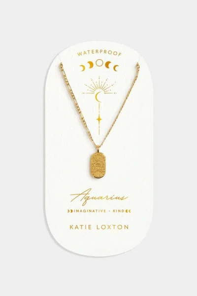 Katie Loxton 'aquarius' Waterproof Gold Zodiac Necklace In Brown