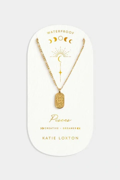 Katie Loxton 'pisces' Waterproof Gold Zodiac Necklace In Brown