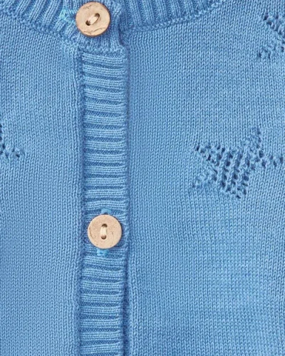 Minimoi Star Pattern Cotton Cardigan In Blue