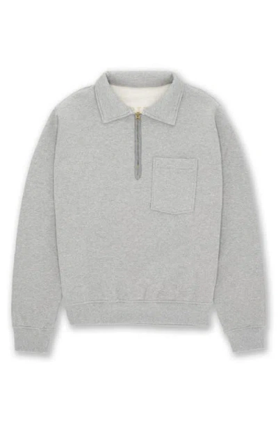 Fortela Yale Fleece Jersey Quarter Zip Collared Sweatshirt In Gray