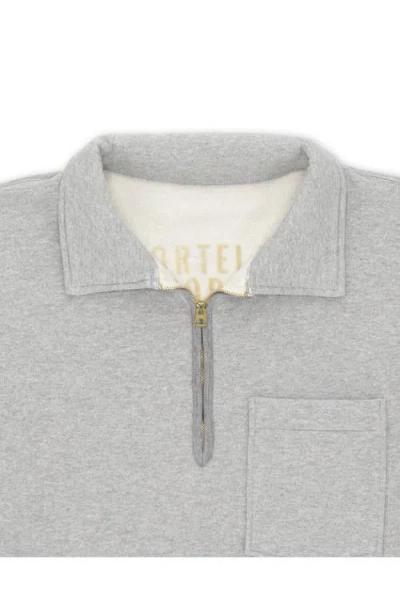 Fortela Yale Fleece Jersey Quarter Zip Collared Sweatshirt In Gray