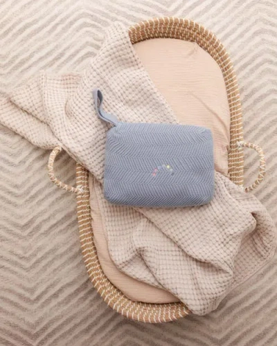 Minimoi Herringbone Knit Cotton Blanket With Carry Pouch In Multi